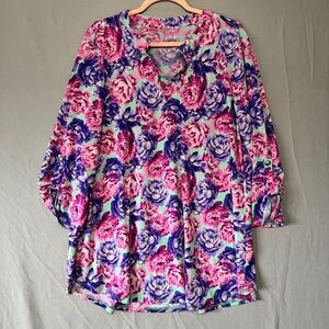 Dear Scarlett Womens Floral Blouse Size XL Mature Office Professional Career